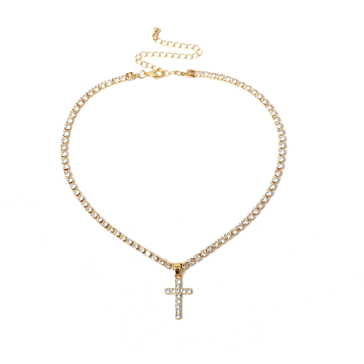 New Simple Item Decorated With Diamond Cross Short Clavicle Necklace Female display picture 18