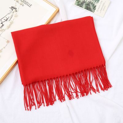230g羊绒围巾大红围巾女秋冬纯色百搭单色礼品年会LOGO仿羊绒流苏|ms