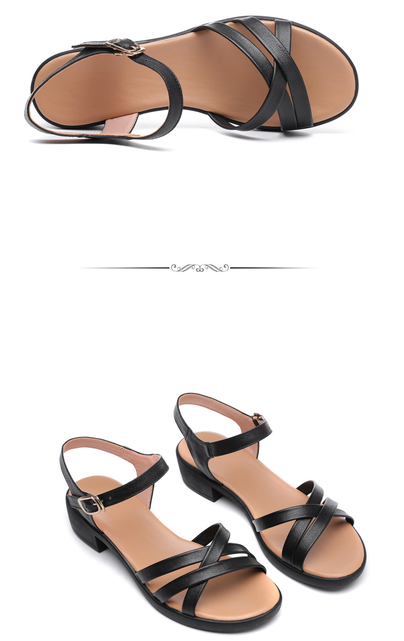 Sandal nữ đế bệt da thật quai chữ V thoải mái cho người trung niên — Màu đen chi tiết 17