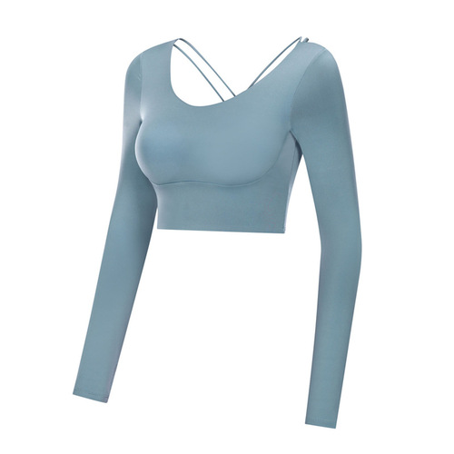 Beautiful back sexy hollow sports long-sleeved women's elastic quick-drying breathable yoga wear running tight t-shirt fitness top