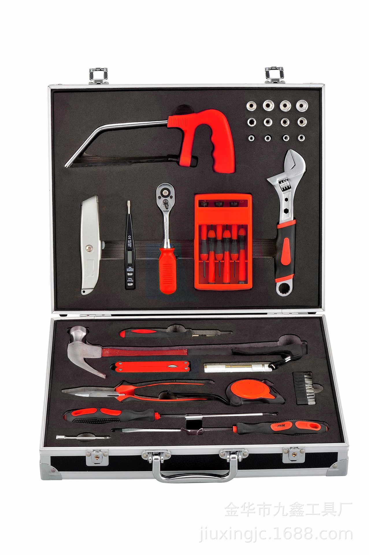 螺丝刀活动扳手锯子羊角锤卷尺电表工具组套42件组合礼盒工具铝箱