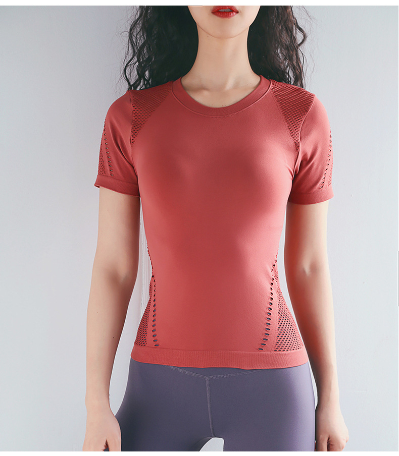 tights hollow short-sleeved breathable stretch quick-drying sports t-shirts  NSRMA54192