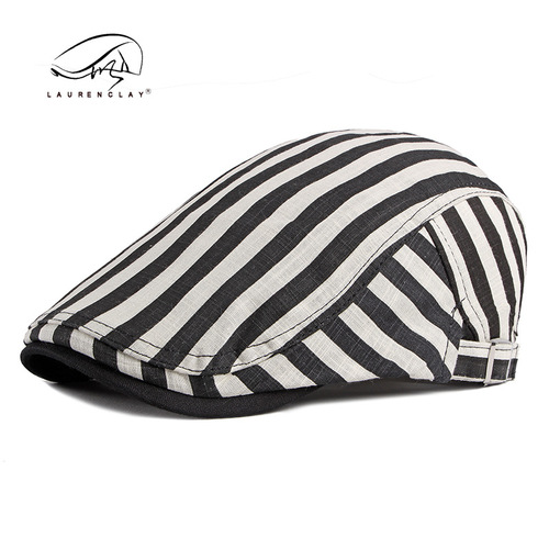 New men's beret wholesale Korean style fashionable spring and summer thin peaked cap for women breathable striped forward hat trendy