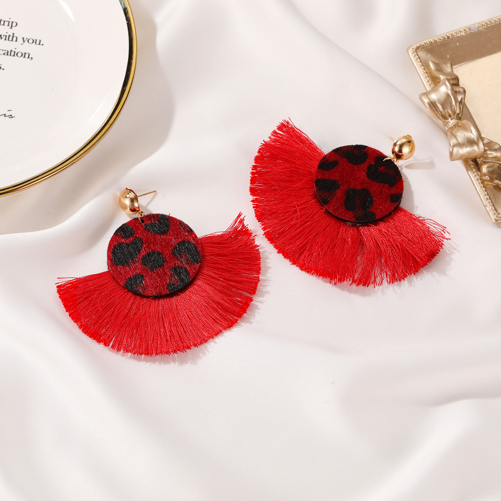 Bohemian retro leopard print tassel earrings