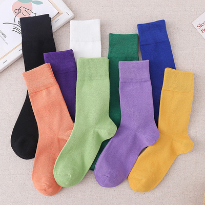 糖果色袜子女中筒袜ins潮夏季薄款纯棉纯色韩国彩色堆堆袜长袜|ms