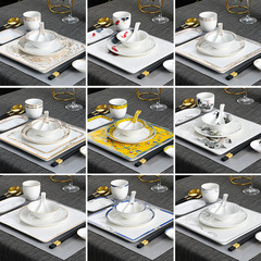 Hotel supplies ceramic tableware set high-end clubhouse restaurant Chinese restaurant plate bowl custom LOGO printed