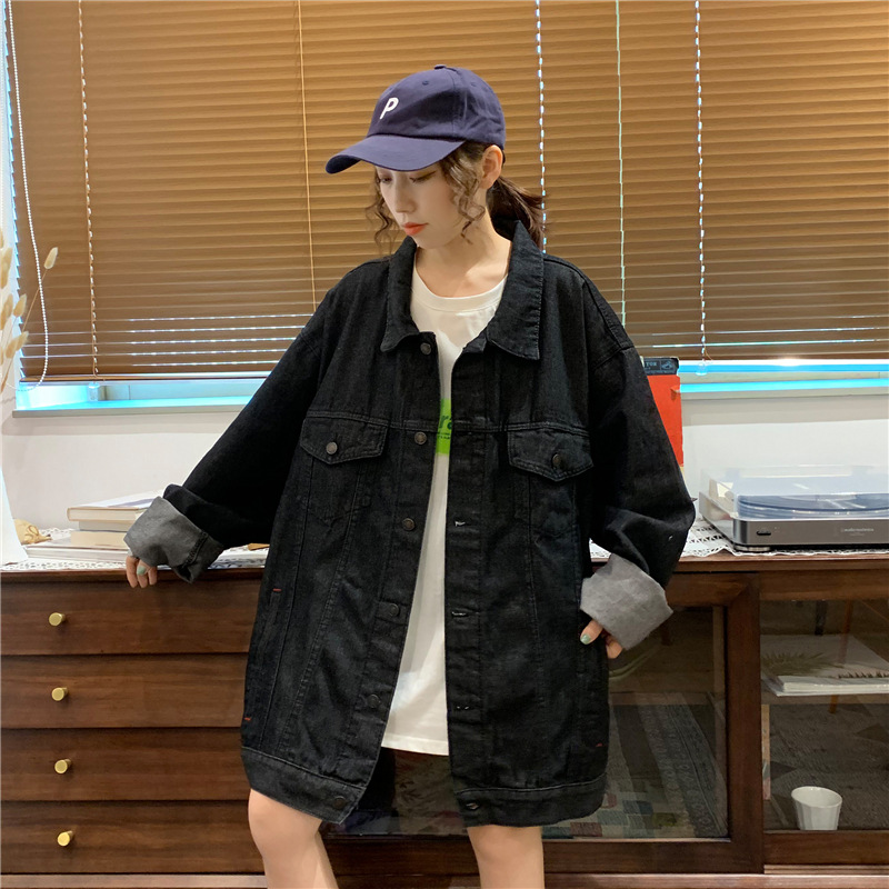 Neuheiten Frühjahr/Herbst 2022: Trendige, lockere Oversize-Jeansjacke im BF-Style mit langen Ärmeln im Retro-Look für Damen_voghion.com