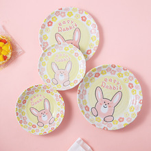 日本进口陶瓷餐具日式卡通兔子儿童饭碗菜盘子可爱家用和风釉下彩