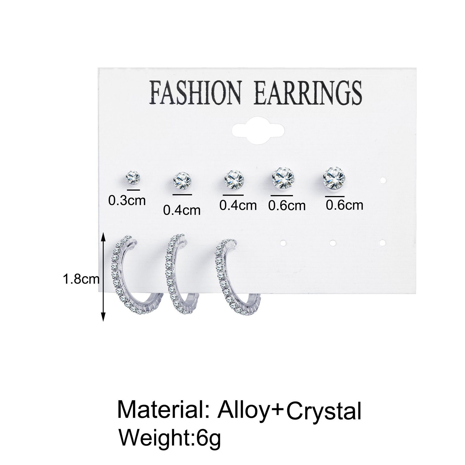 Simple Retro Crystal Earrings 8-piece Set display picture 2