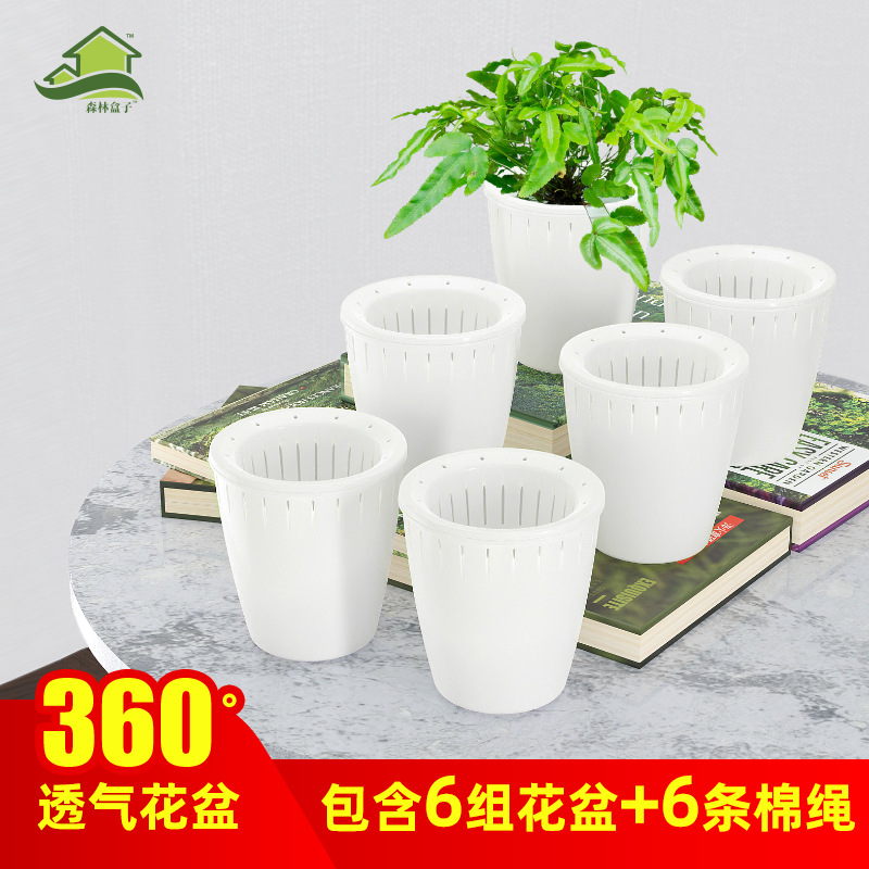 automatic water uptake Flower pot desktop Lazy man Simplicity white brand new resin circular Office Hydroponics