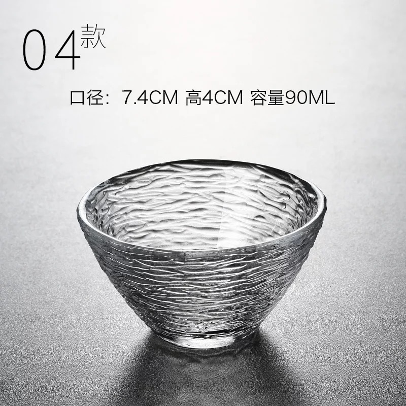 Estilo japonés hecho a mano patrón de martillo de vidrio pequeña taza de té engrosada resistente al calor taza de té transparente Master Cup Kung Fu taza individual