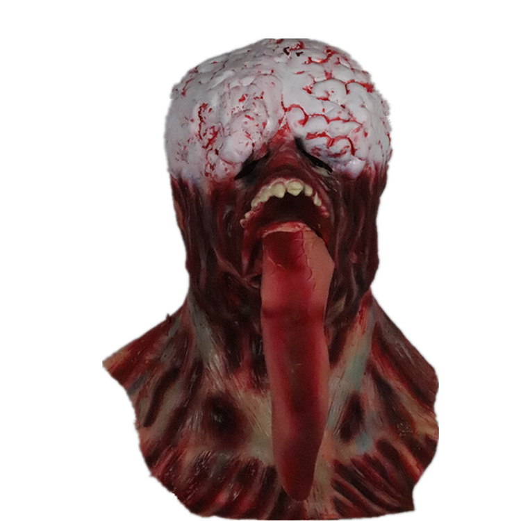 Halloween horror fantasma cara máscara larga lengua fantasma sin cerebro horror miedo casa embrujada accesorios tocados Amazon Venta caliente