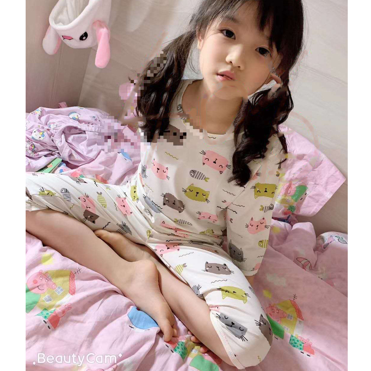 厂家直销韩版新款儿童家居服中小童冰岛棉韩国空气七分袖空调服