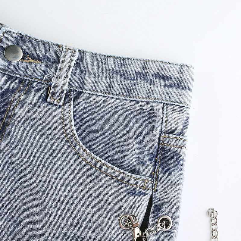 2020 Summer new arrival sexy Casual jeans for women fashion Hollow Out chain design high waist leg length wild Solid color pants