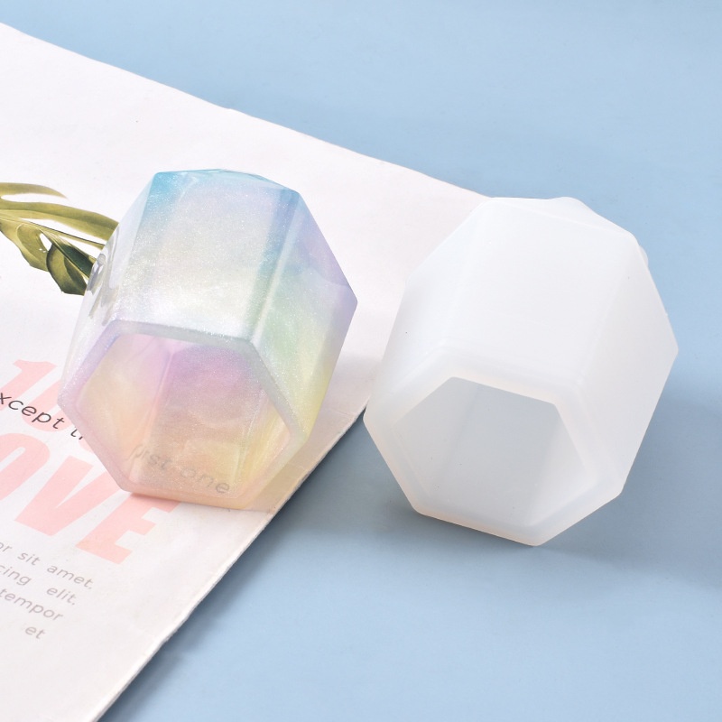 Yu Meiren DIY cristal epoxi molde hecho a mano hecho en casa tamaño pequeño corte hexagonal pluma lápiz almacenamiento Silicona