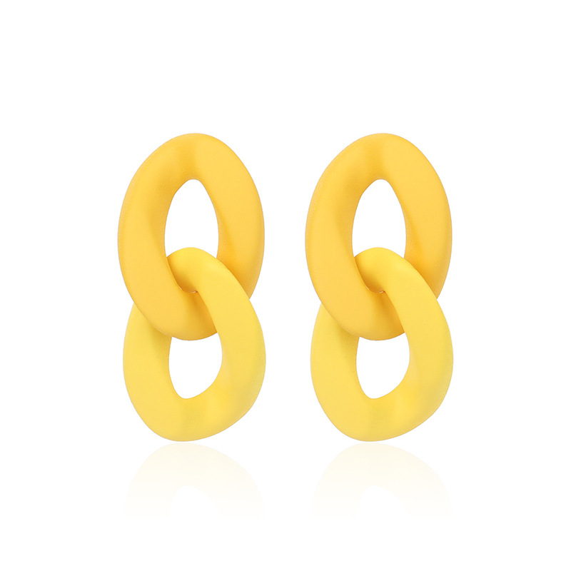 7g Weight Earrings Classification Wedding, Travel Occasion Geometric Pattern Women'S Gender Pink, Purple, Green, Yellow Color Fashion New Hollow Chain Hoop Niche Candy Color Two-link Earrings 12