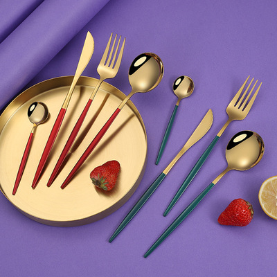 勺叉筷不锈钢餐具24件套可定制餐具西餐葡萄牙餐具套装亚马逊热销