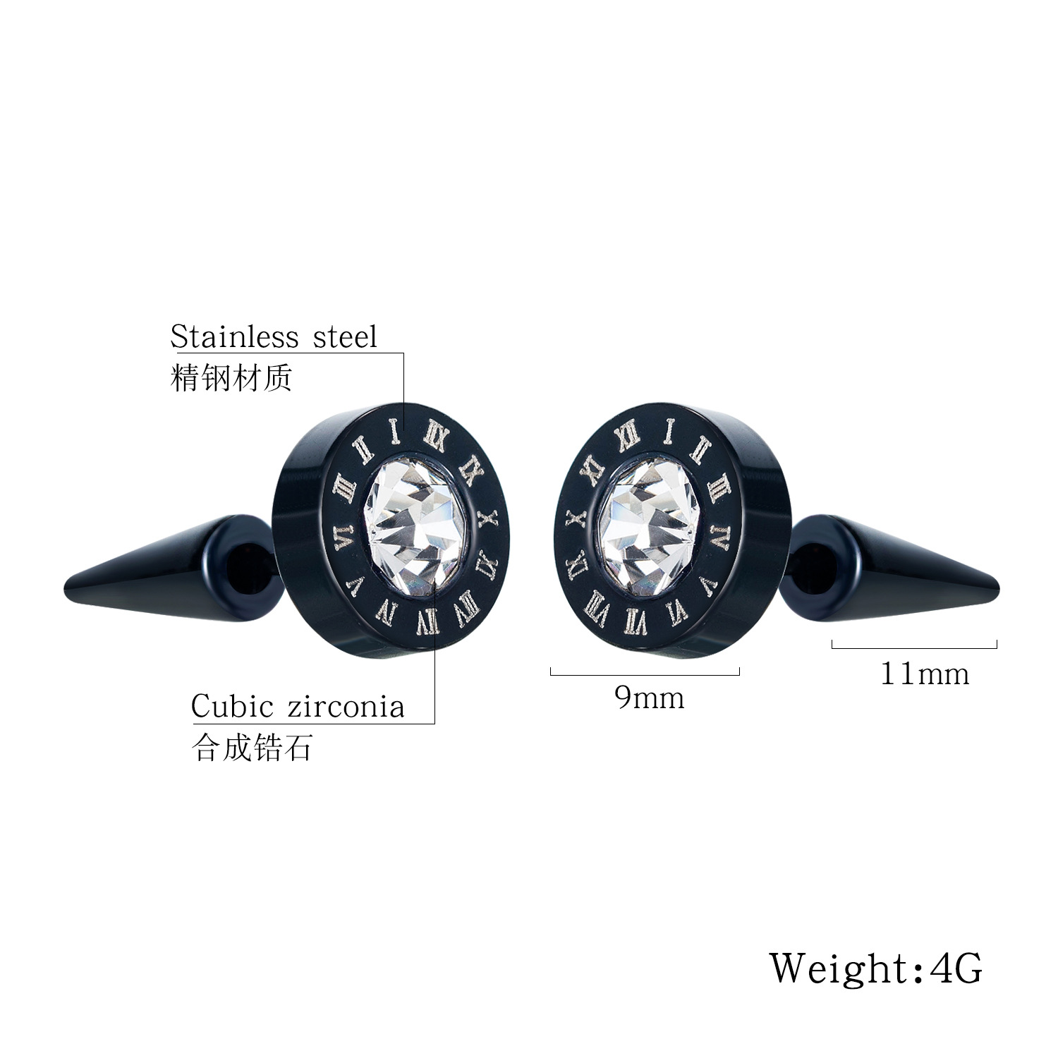 Hot Sale Fashion  Classic Personality Men's Titanium Steel Diamond Earrings Trend Roman Numeral Earrings Nihaojewelry Wholesale display picture 1