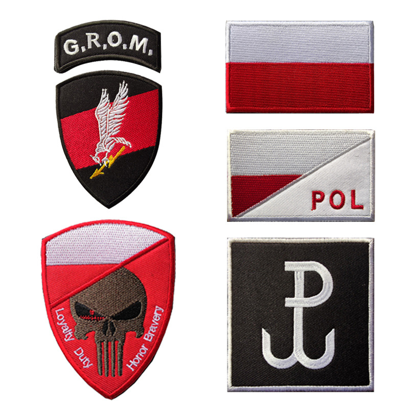 波兰旗帜刺绣补丁军迷雷鸣机动队GROM臂章士气徽章户外包装饰布贴