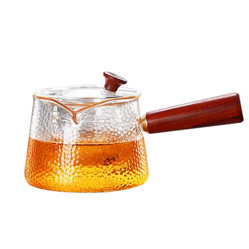 Glass teapot with high temperature resistance, household health care, retro teapot, solid wood handle, Kung Fu flower tea set, filter set
