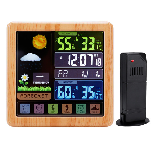 Multifunctional touch screen key wireless weather clock creative color screen indoor and outdoor temperature and humidity meter backlight weather clock forecast clock