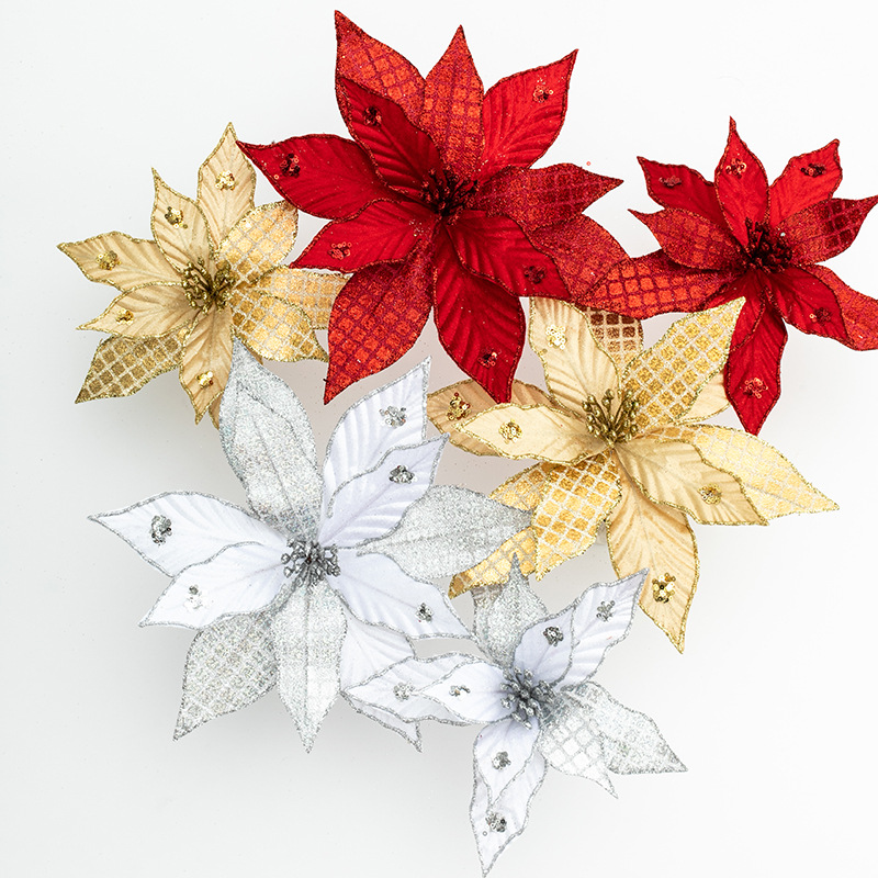 30cm gran flor de Navidad oro plata rojo decoración de Navidad corolla de flores de caña simulación decoración de flores falsas
