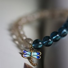 藍爆花晶蜻蜓手鏈約6mm原創DIY女水晶手串小眾古風閨蜜手鏈時尚