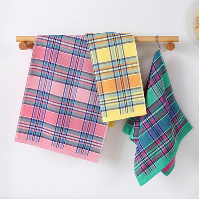 壹件代發日系格調北歐ins糖果色缤紛彩格純棉紗布毛巾 32股印logo