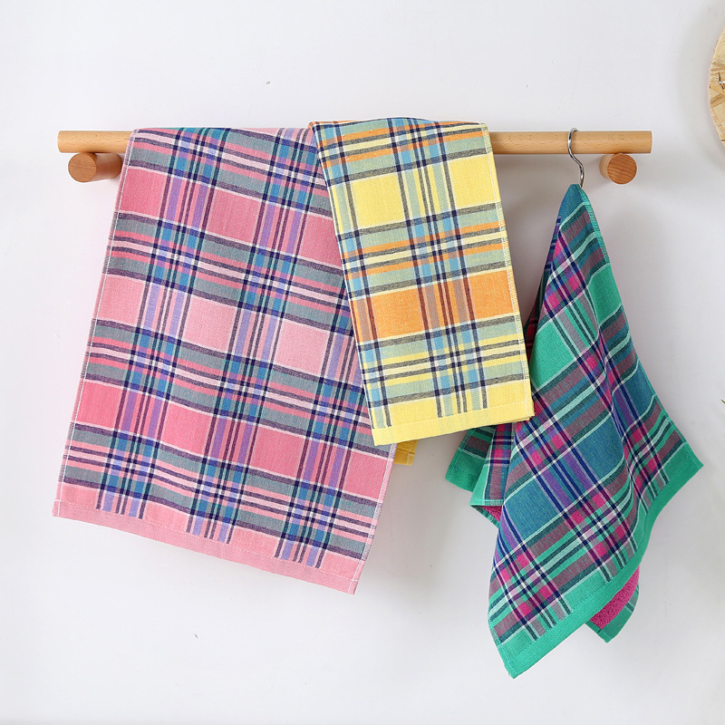 壹件代發日系格調北歐ins糖果色缤紛彩格純棉紗布毛巾 32股印logo