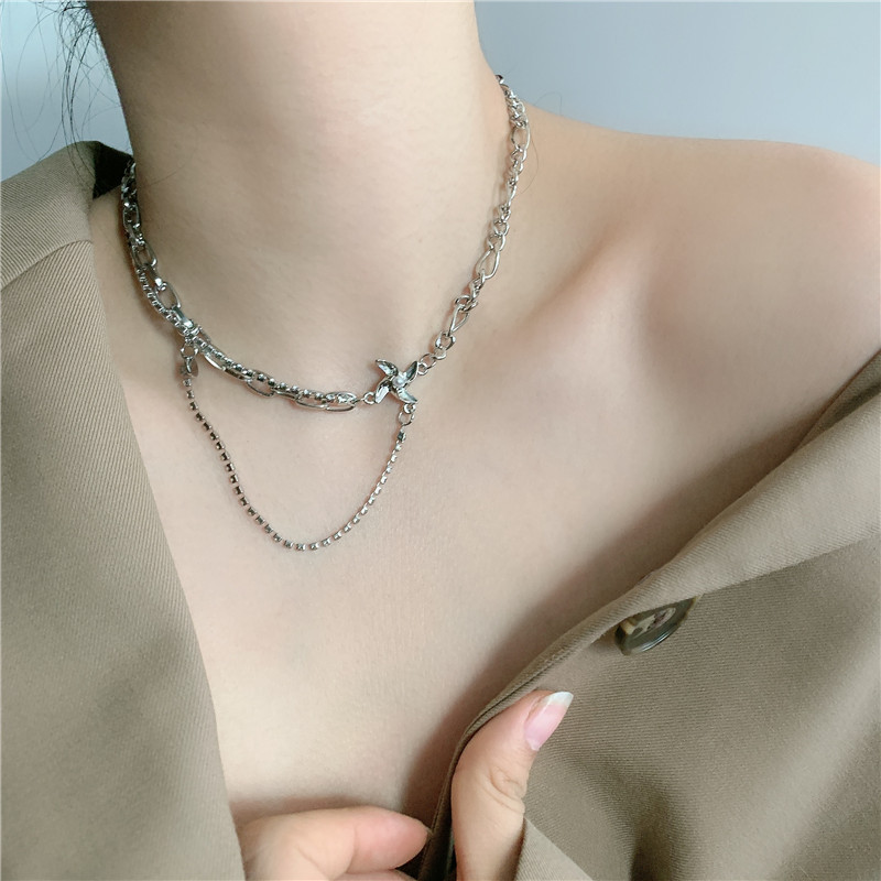 New Korean Double Metal Chain Pearl Windmill Pendant Clavicle Chain Wholesale display picture 7