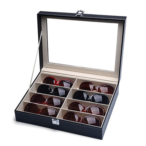 Mirror Storage Cart Display Box with Lid Leather 8-Compartment Sunglasses Case Sunglasses Packaging Box Leather Box