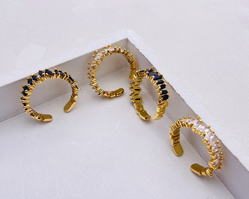 Copper Material Fashion Geometric Copper Inlay Zircon Open Ring