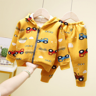 Children's clothing Spring and autumn season men and women Plush Sweater suit children Western style motion Two piece set Infants Cardigan coat