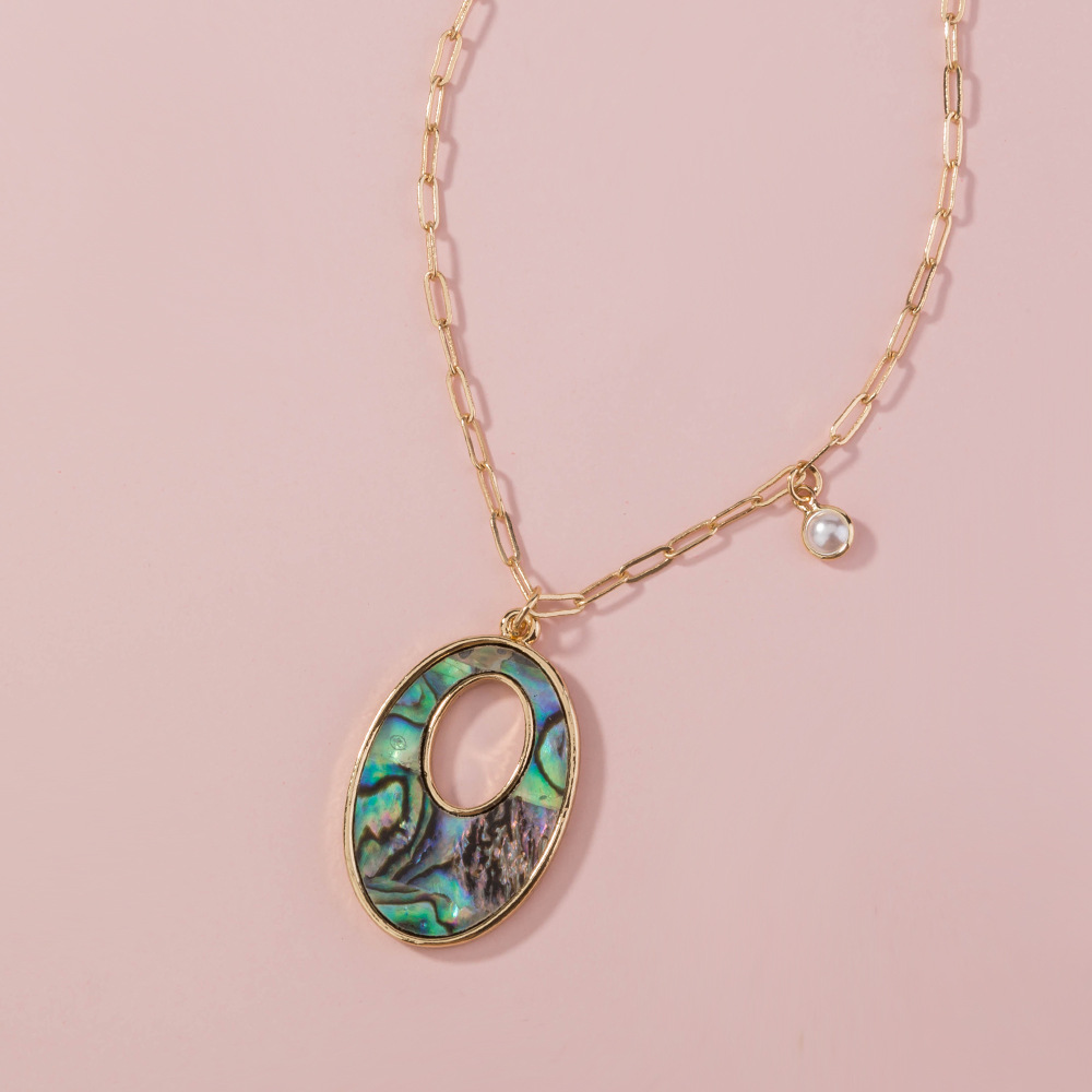 Fashion oval color abalone shell alloy necklace wholesale