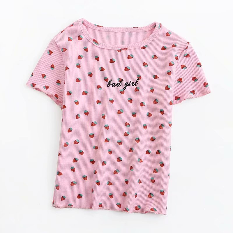  summer short-sleeved tight-fitting short printed strawberry T-shirt  NSAM5062