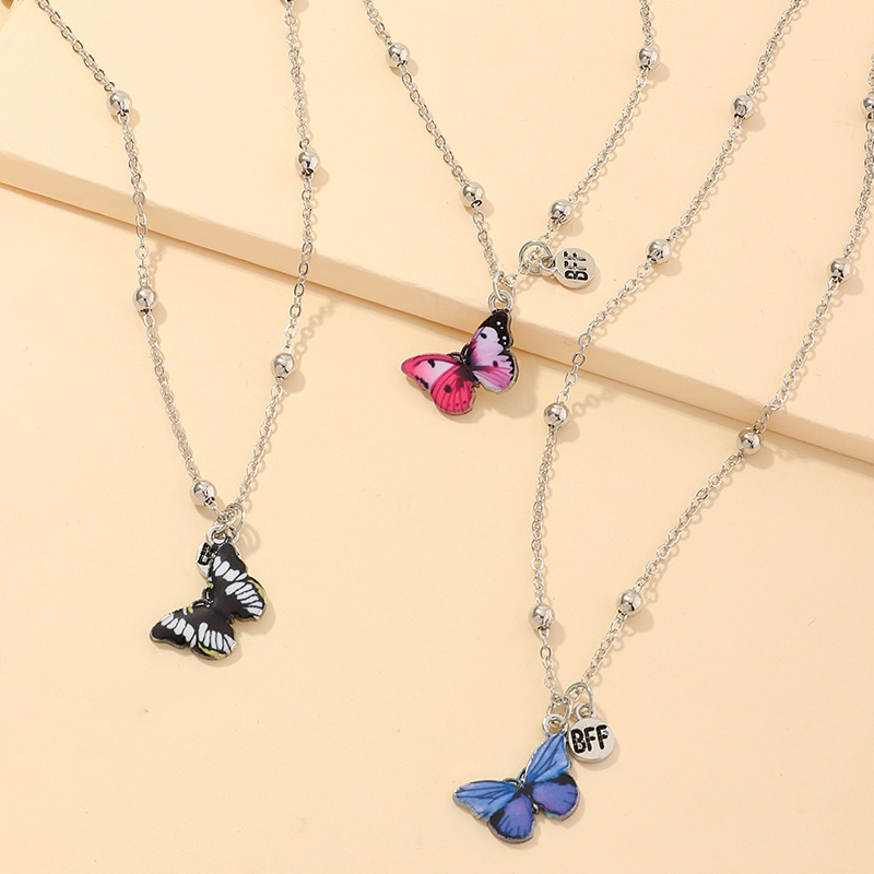 Fashion Color Butterfly Necklace Girls Alloy Drip Oil Color Hip Hop Clavicle Chain Wholesale display picture 6