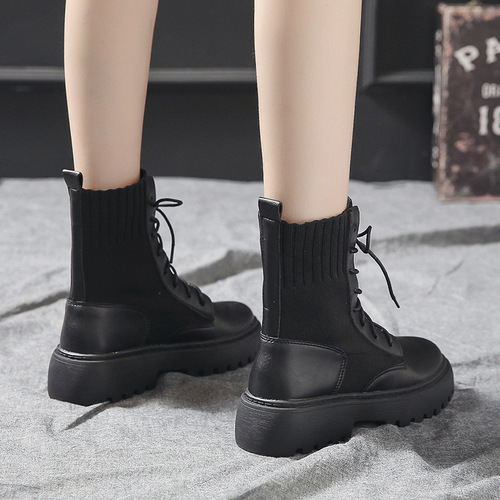 马丁靴女2021夏季新款韩版网红织锦厚底粗跟凉靴短靴时尚女鞋