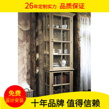 出口法式美式实木单门书柜书架带玻璃门镂空简约现代玻璃柜展示柜