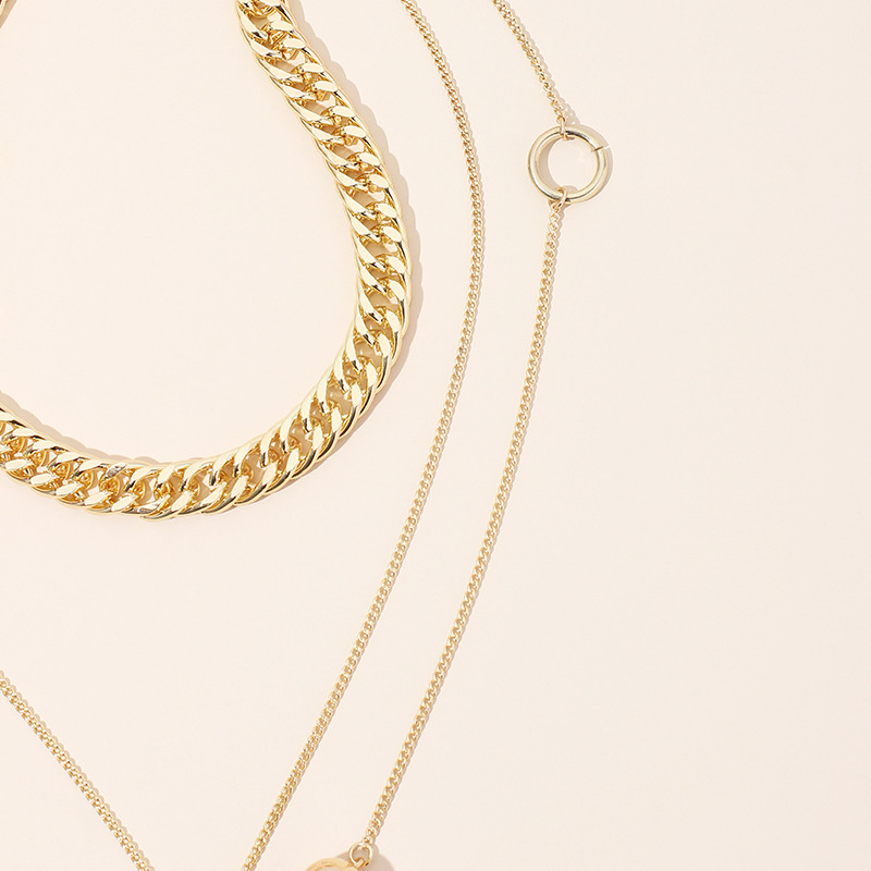 70g Weight Necklace Classification Wedding, Travel Occasion Alloy Material Women'S Gender Simple Style Style White, Gold Color Multi-layered Retro Chain Necklace Women Tide Fashion Personality Hip Hop Medal Pendant Clavicle Chain 4