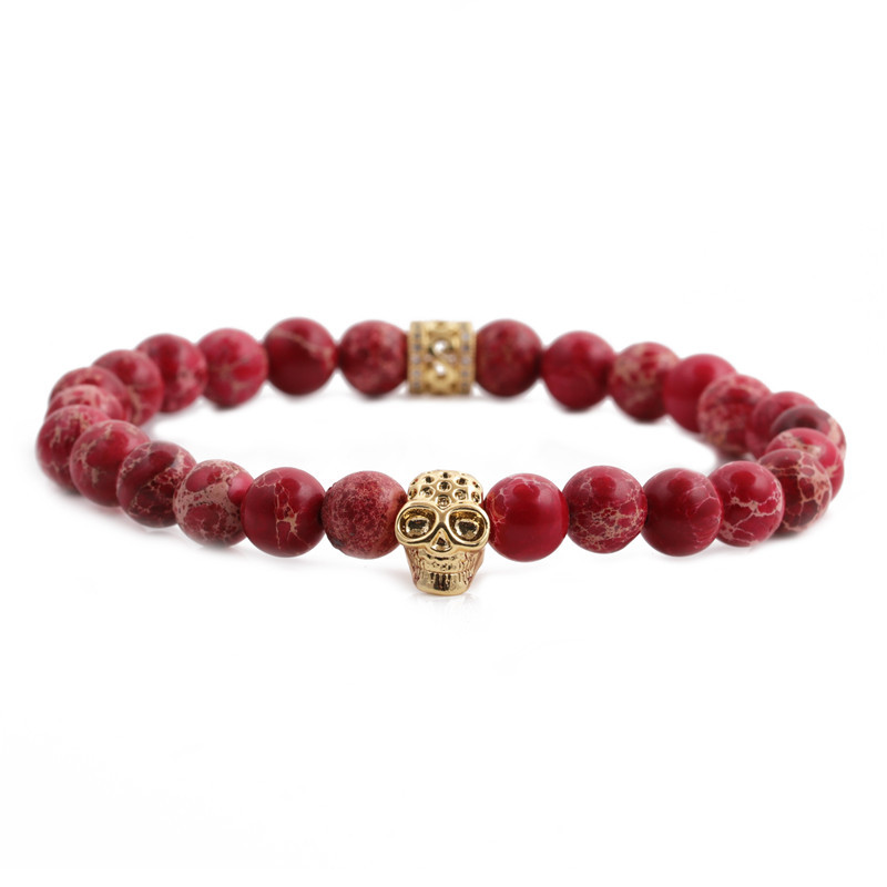 Hot-selling Fashion Halloween Jewelry 8mm Emperor Stone Skull Bracelet display picture 3