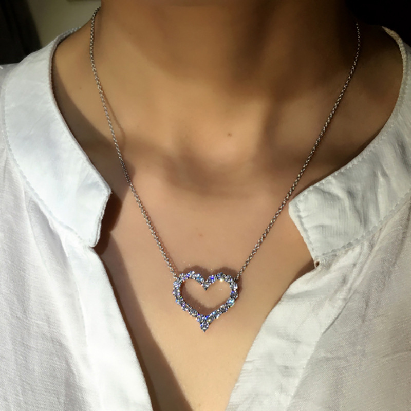 Women'S Gender Fashion Heart Shape Copper Plating Zircon Pendant Necklace