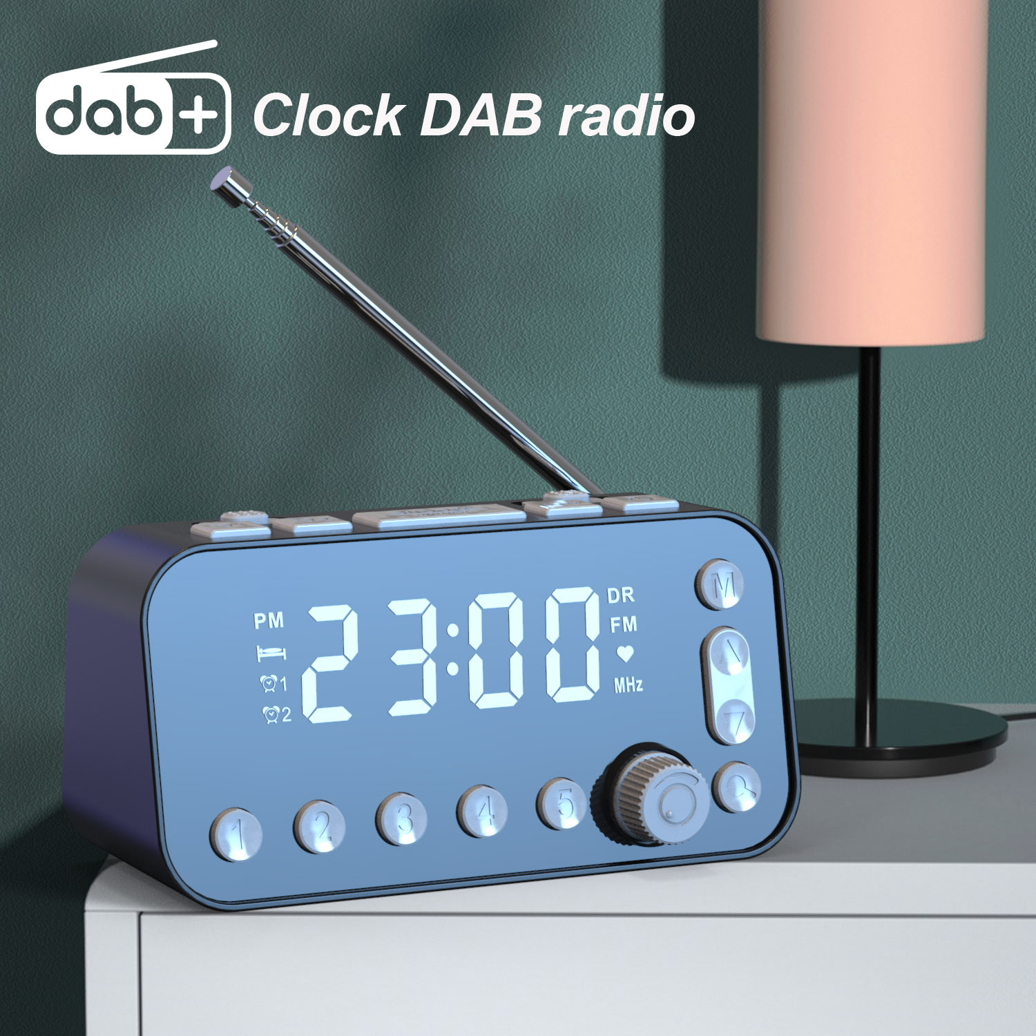 欧洲版DAB床头闹钟收音机，大屏幕双闹钟，双USB口给手机充电