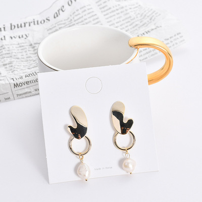 Korean Edition originality design Small hands modelling Earrings Geometry circular Hanging ring fashion Ear Studs freshwater Pearl Earrings