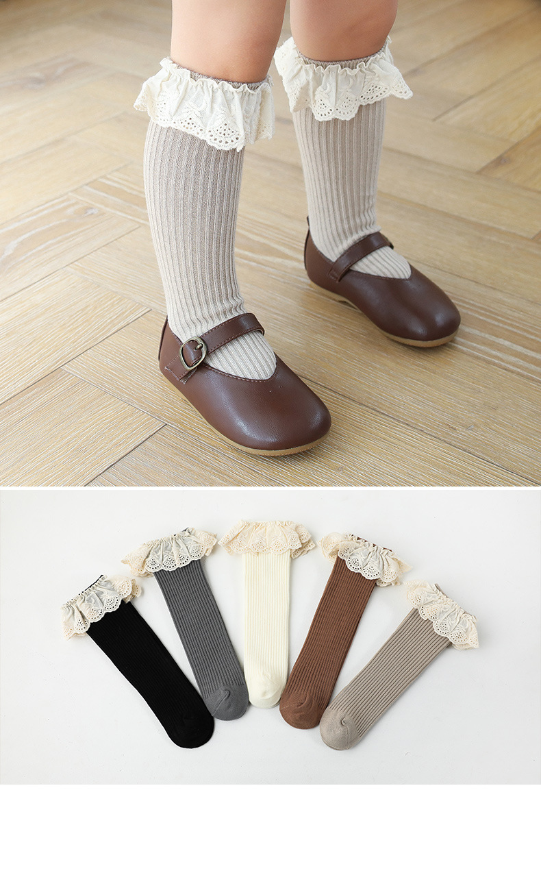 Girl's Vintage Style Pastoral Solid Color Cotton Crew Socks 1 Piece display picture 2