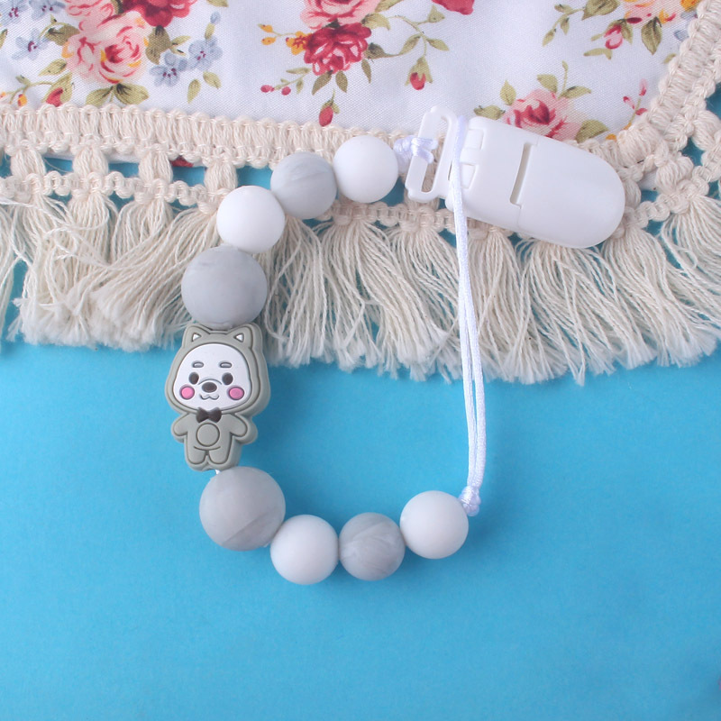 Bebé Oso de silicona pezón cadena clip dientes de bebé Cadena de molienda cadena anti-caída calmante teether pezón