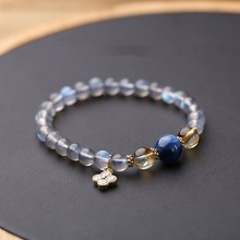 天然水晶月光石藍晶石手鏈約6-7mm原創DIY女款單圈手鏈簡約時尚