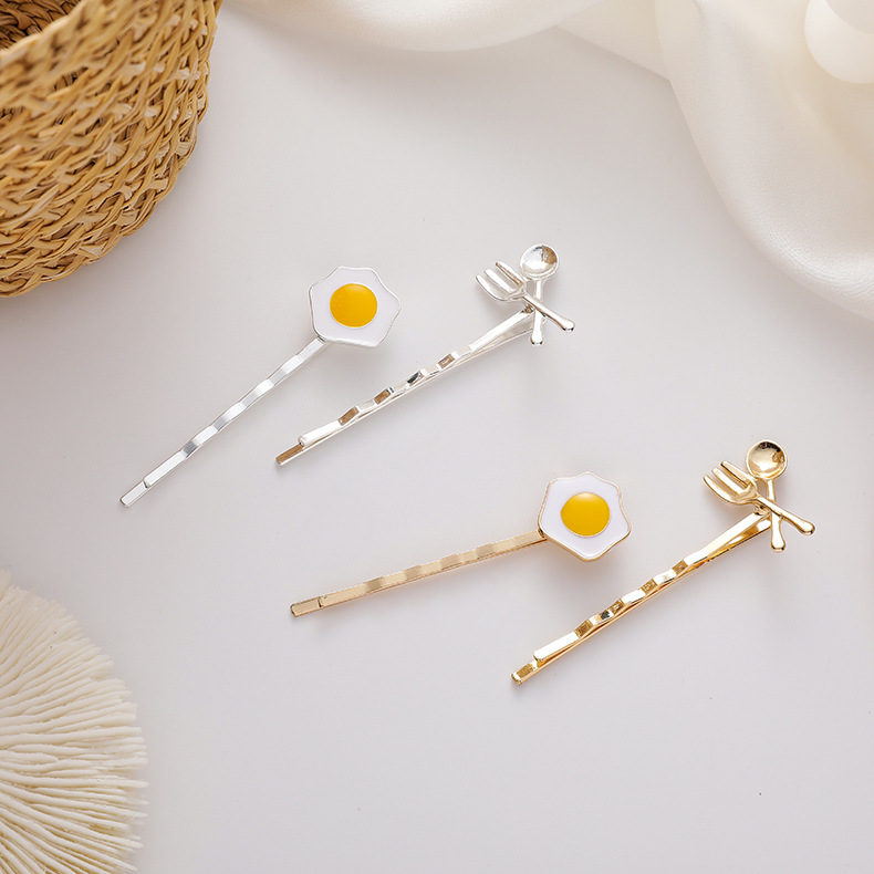 Soft Cute Poached Egg  Retro Spoon Fork  Side Clip Wholesale Nihaojewelry display picture 6