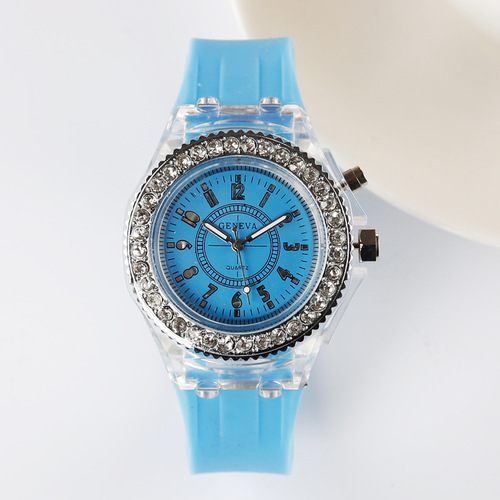 Luminous personalized rhinestone led Harajuku Korean fashion trend male and female student couple jelly quartz watch