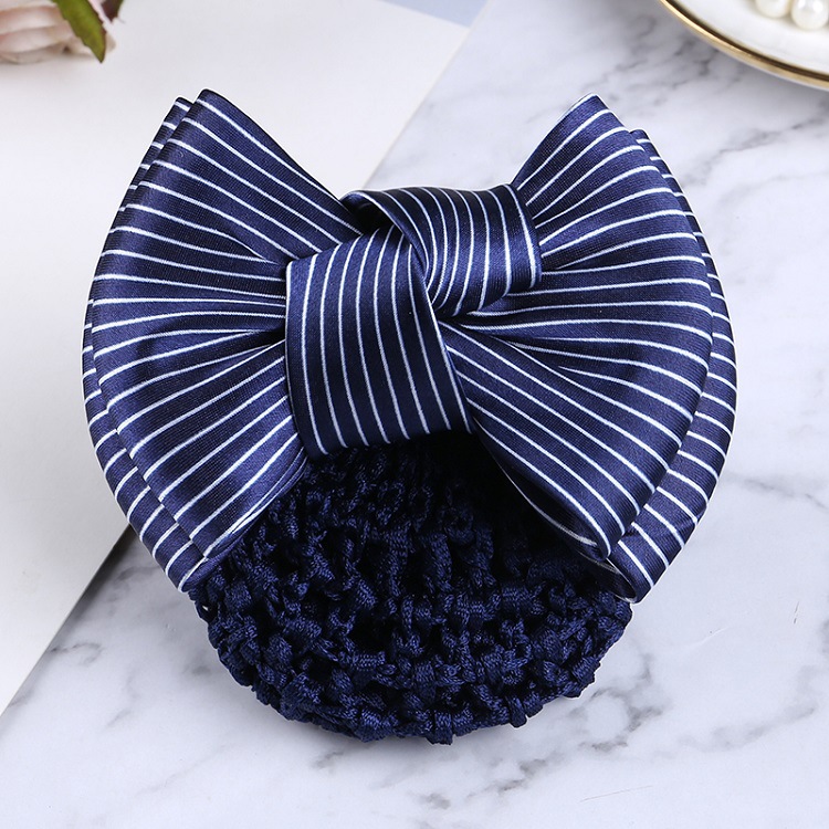 8双蝴蝶结-白蓝条纹-黑色粗网-W