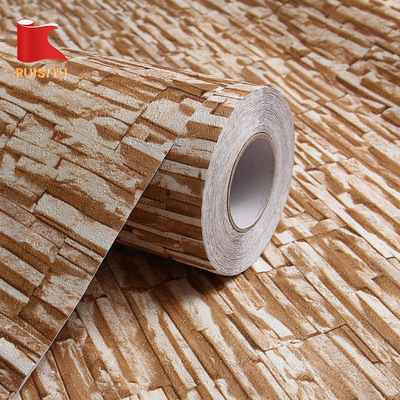 宏泰厂家批发 加厚文化石宿舍餐厅酒店会所装修背景仿砖自粘墙纸|ms